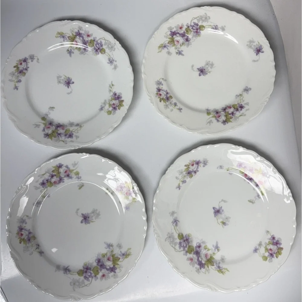 19th C  C.A. Limoges France Rose Violet Spray Scalloped 7